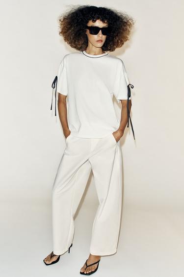 Zara CONTRAST TRIM T-SHIRT - White - Image 0
