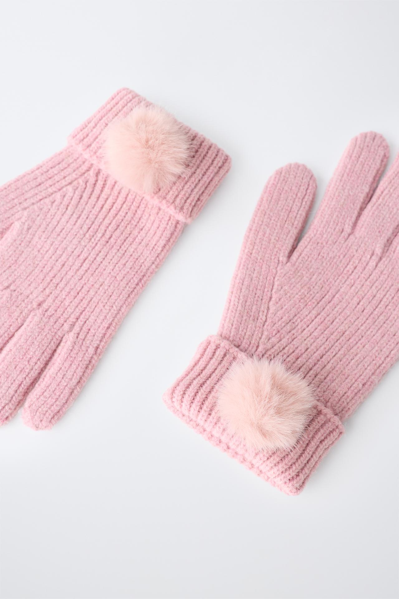 POM-POM KNIT GLOVES — Pink