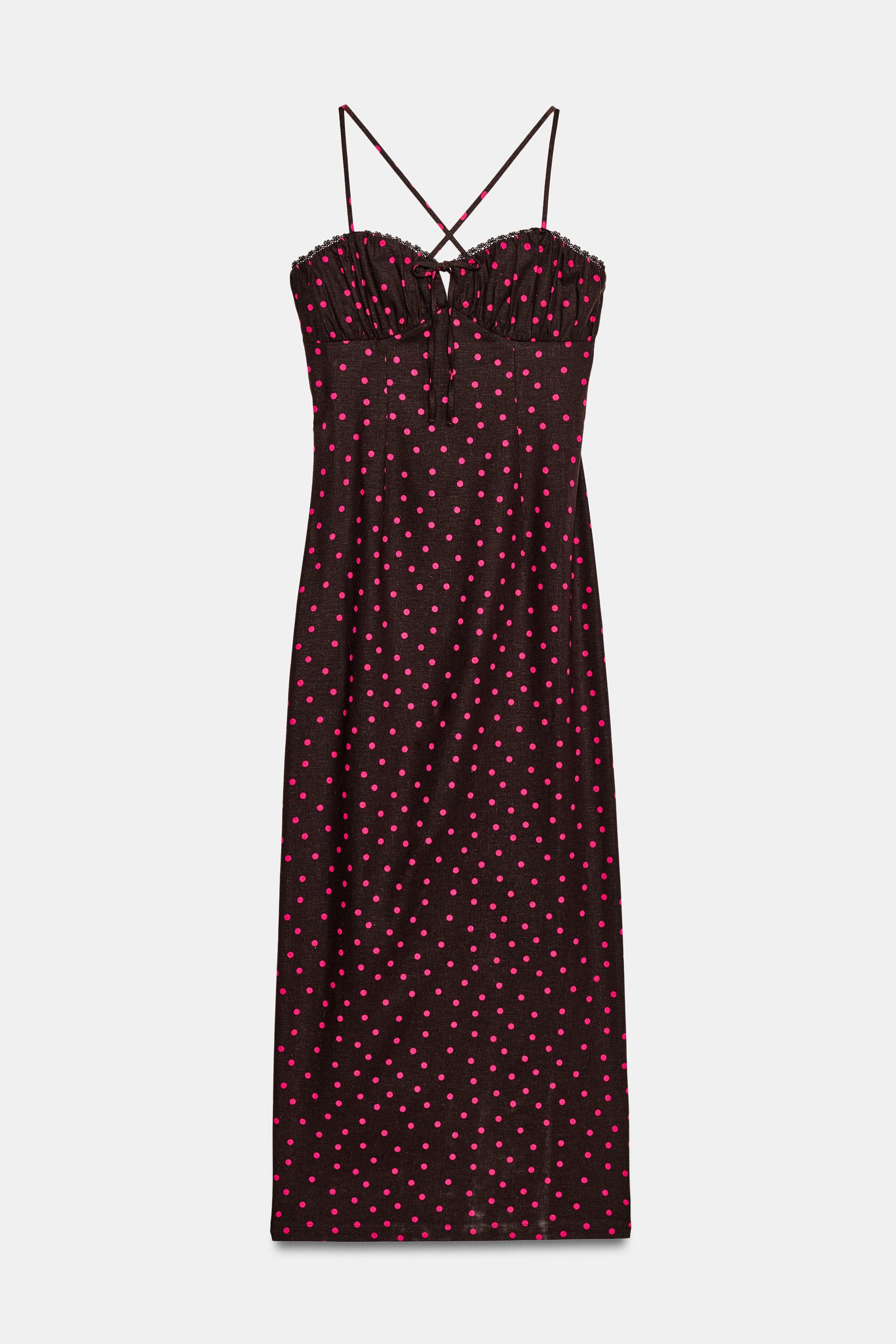 Женские платья Zara LINEN POLKA DOT MIDI DRESS — фото 7