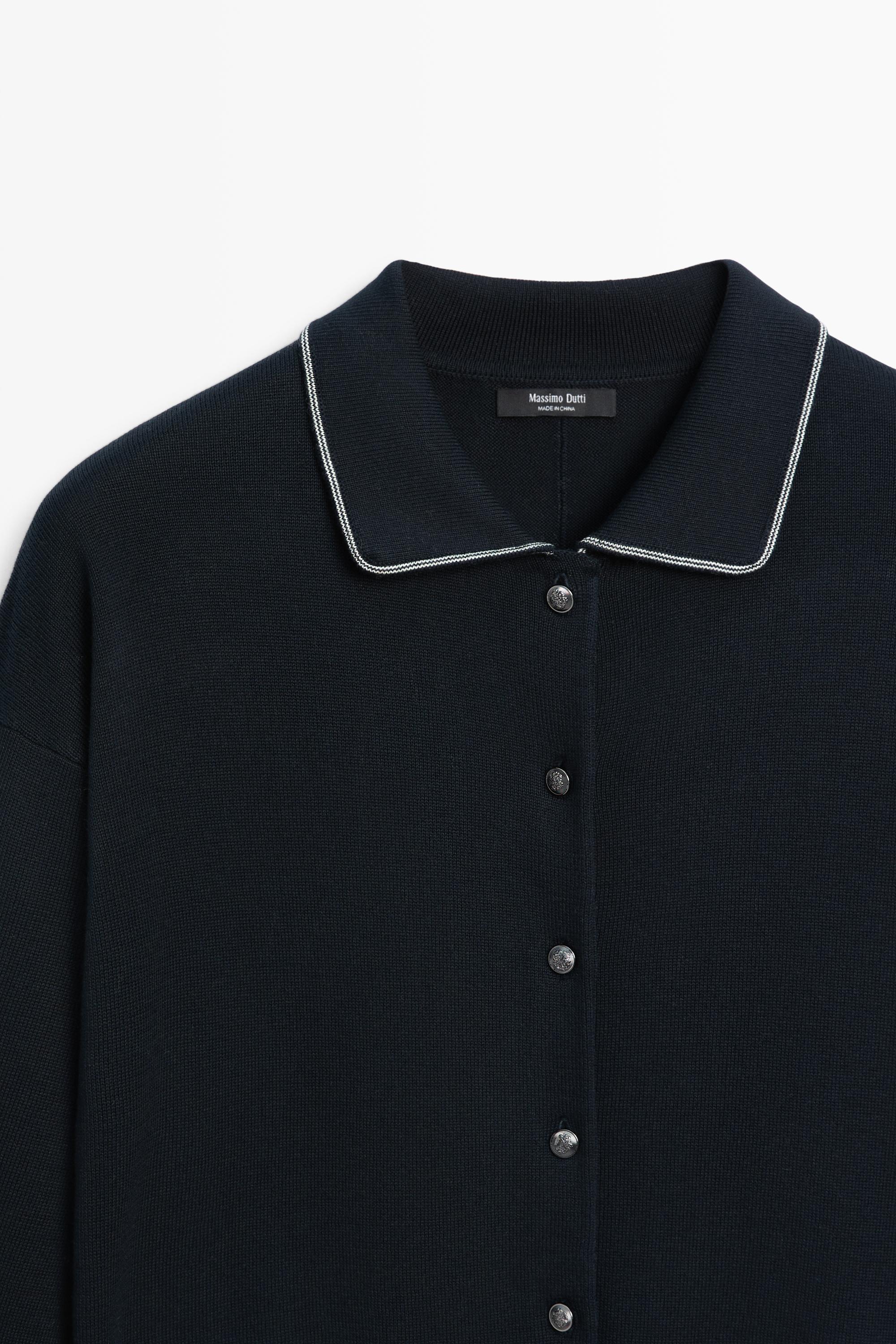 100% cotton contrast polo collar cardigan