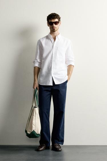 Zara LINEN COTTON BLEND REGULAR FIT SHIRT - White