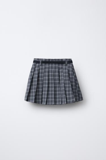 CHECK BERMUDA SKORT WITH BELT - Pearl grey by Zara - Image 1