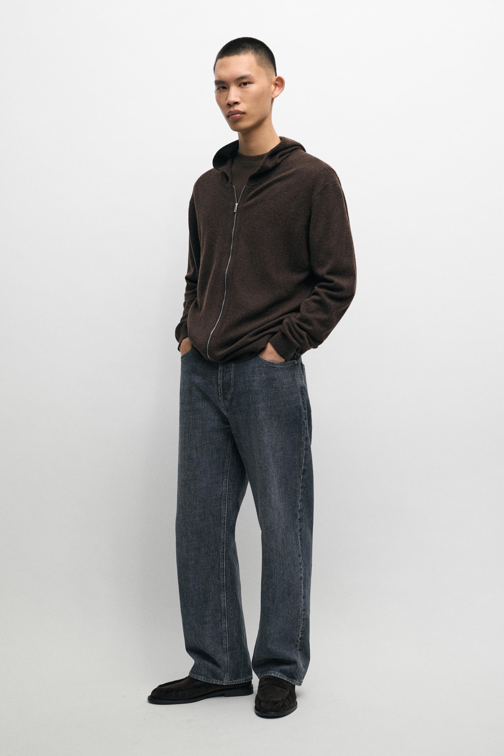 Wool-blend knit hooded cardigan