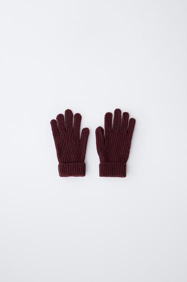 Zara PLAIN KNIT GLOVES - Burgundy
