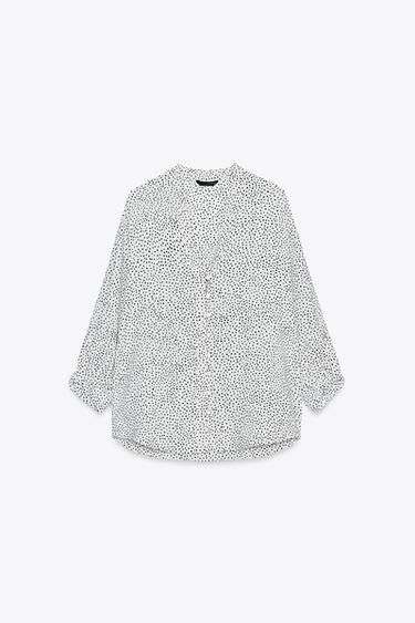 CHEMISE À POIS À MANCHES RETROUSSÉES - Écru / Noir de Zara - Image 5