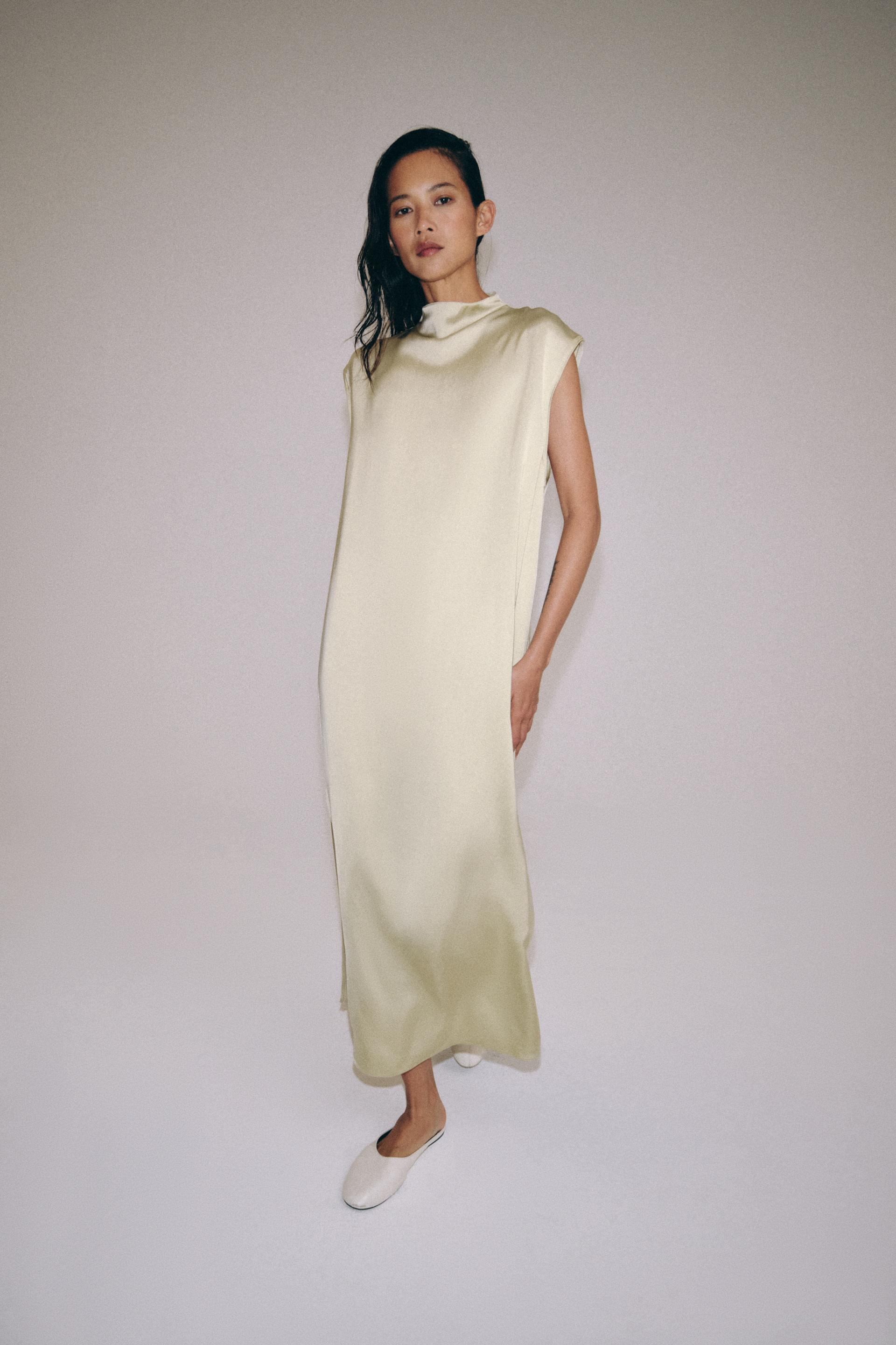 Zw Collection Satin Dress With Frog Fastening