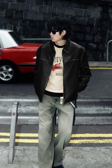 WASHED LEATHER EFFECT JACKET - Brown by Zara