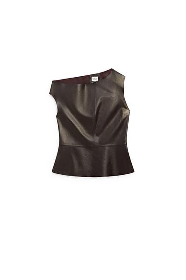 Top cuello asimétrico piel napa - LIMITED EDITION - Marrón de Zara