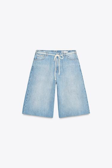 ZW COLLECTION LOW-RISE DENIM BERMUDA SHORTS - Blue by Zara