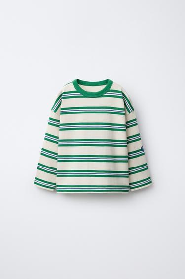 CAMISETA RAYAS BORDADO - Blanco / Verde de Zara