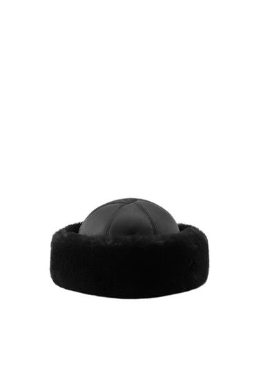 Zara DOUBLE FACED FAUX FUR HAT - Black