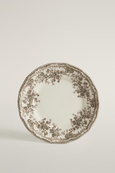 FLORAL EARTHENWARE SIDE PLATE - Brown by Zara