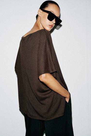 Zara DRAPED CAPE TOP - Dark brown