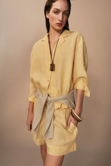 ZW COLLECTION 100% LINEN SHIRT - Pastel yellow by Zara
