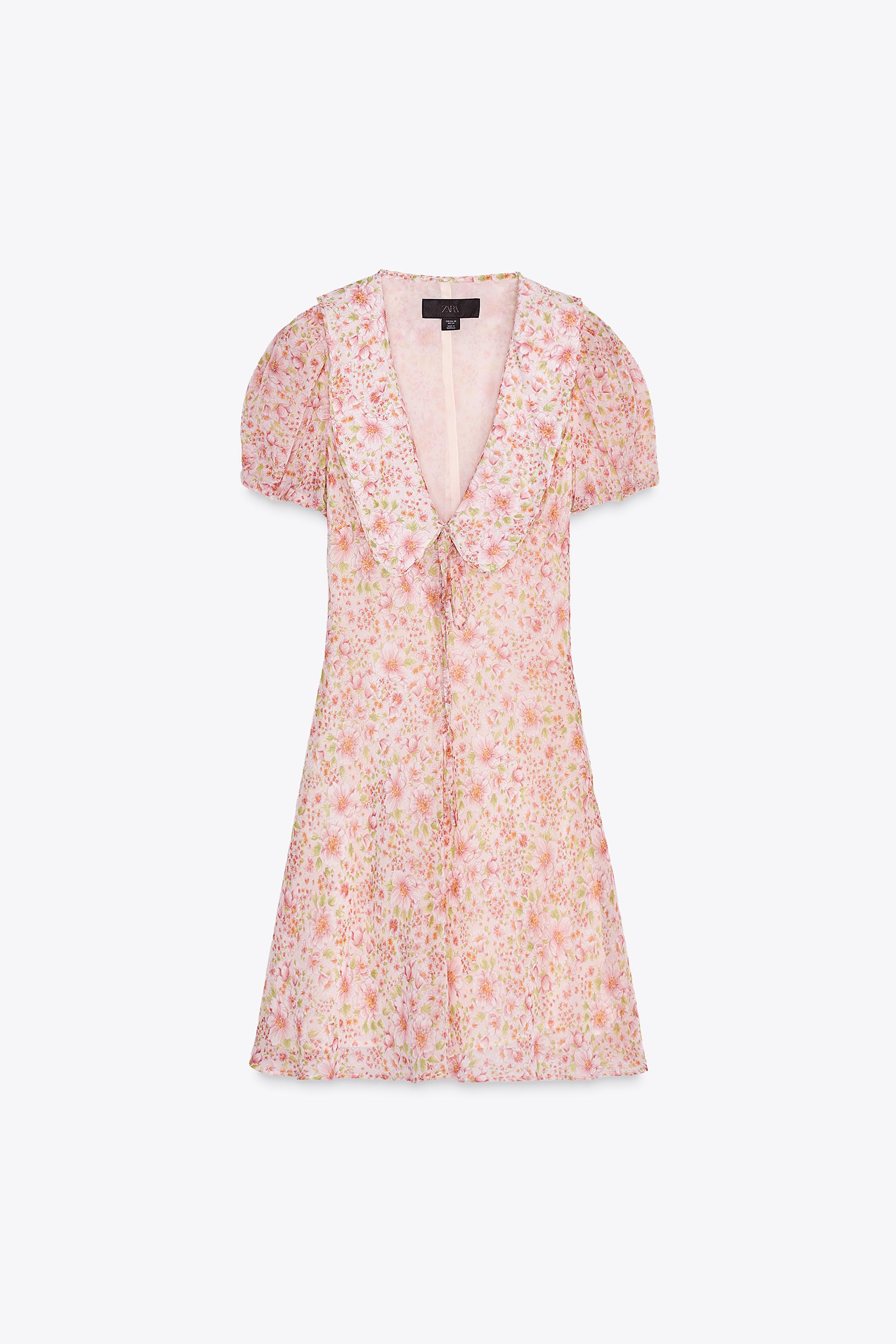 激安ブランド PRINTED SHORT PETER PAN COLLAR DRESS - Light pink | ZARA Canada Clothing