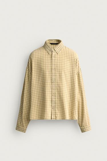 Zara 格紋休閒版型襯衫 - 黃色