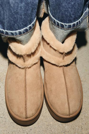 SOFT FAUX FUR ANKLE BOOTS - Brown by Zara - Image 1