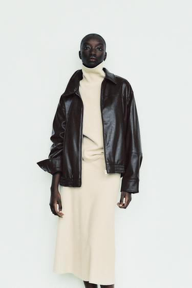 Zara SOFT HIGH COLLAR TOP - Ecru