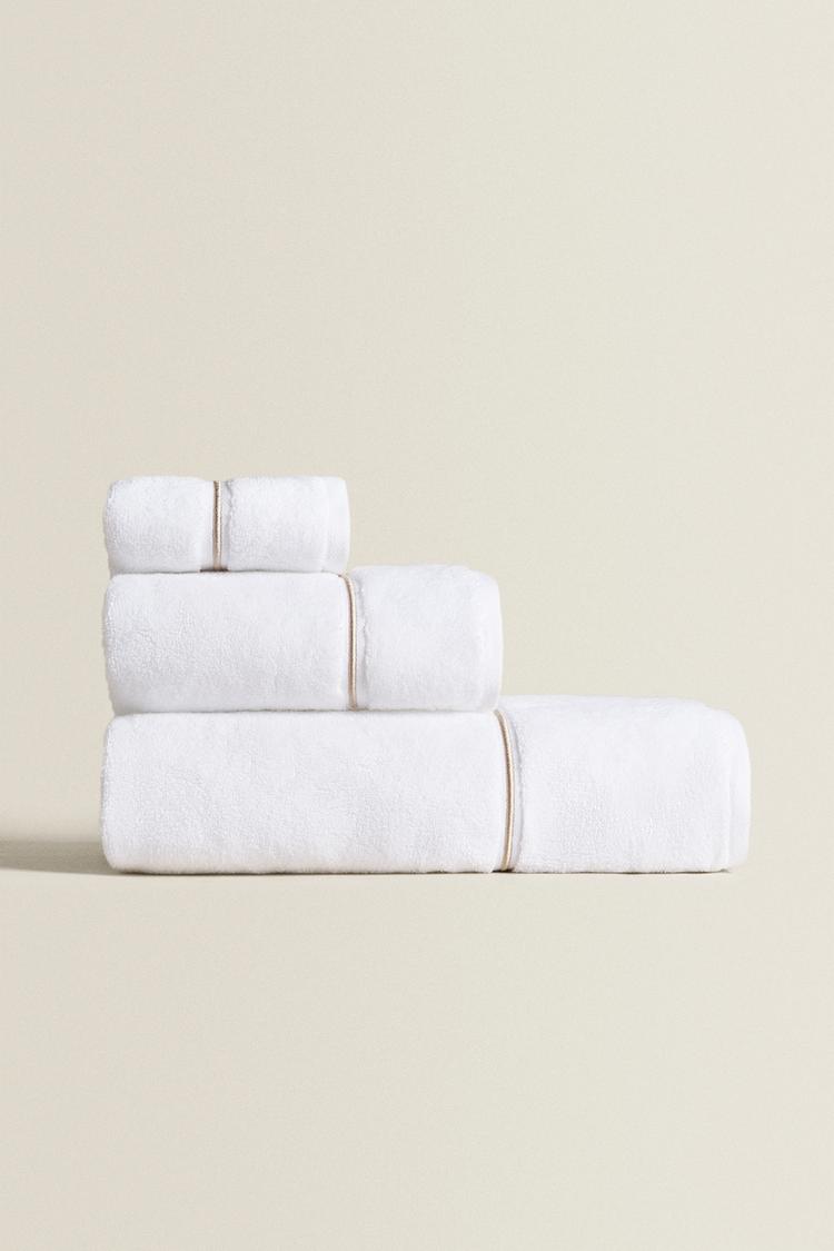 EMBROIDERED TRIM BATH TOWEL Beige ZARA United Kingdom