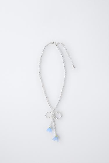 FAUX PEARL AND FLOWER BEAD NECKLACE - White by Zara - Image 3