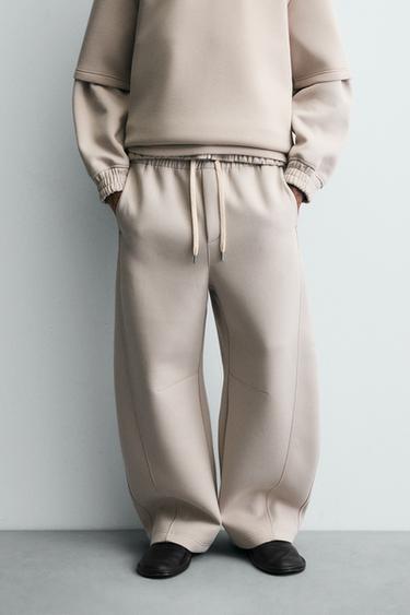 Zara NEOPRENE LOOK BALLOON FIT PANTS - Stone