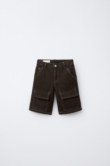 Zara OVERDYE CARGO SHORTS - Black