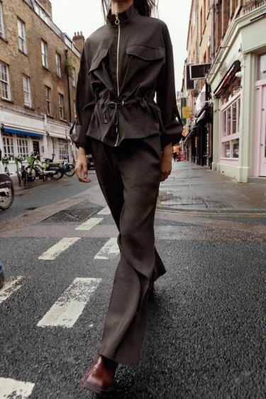 WIDE TROUSERS WITH ELASTIC WAISTBAND - Dark brown by Zara