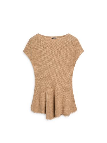 Top effiloché 100 % lin - Marron clair de Zara