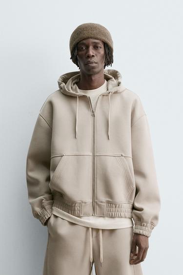 KAPUZENSWEATSHIRT IN NEOPREN-OPTIK MIT REISSVERSCHLUSS - Steingrau von Zara