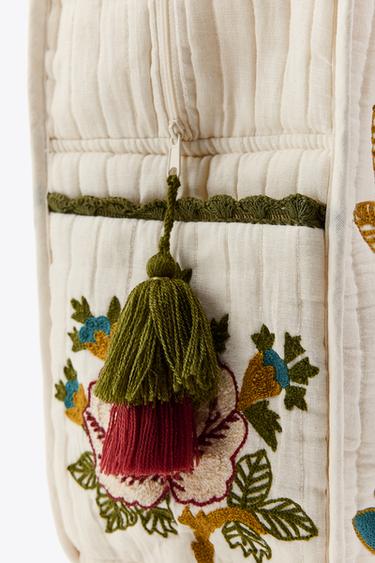 SAC MATELASSÉ BRODERIES FLEURS - Écru de Zara - Image 4