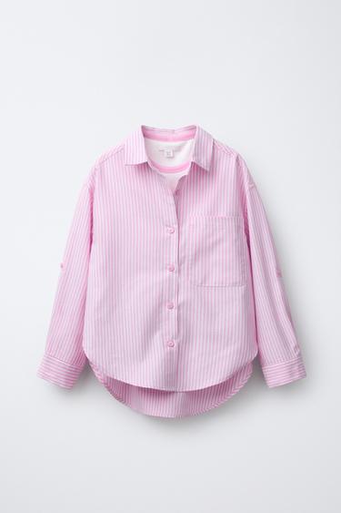 PACK CHEMISE À RAYURES AVEC T-SHIRT EN CÔTELÉ À COL CONTRASTE - Rose de Zara - Image 1
