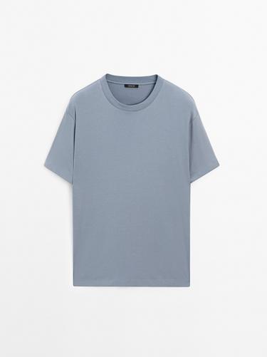 Zara 100% cotton medium weight T-shirt - Mid-blue