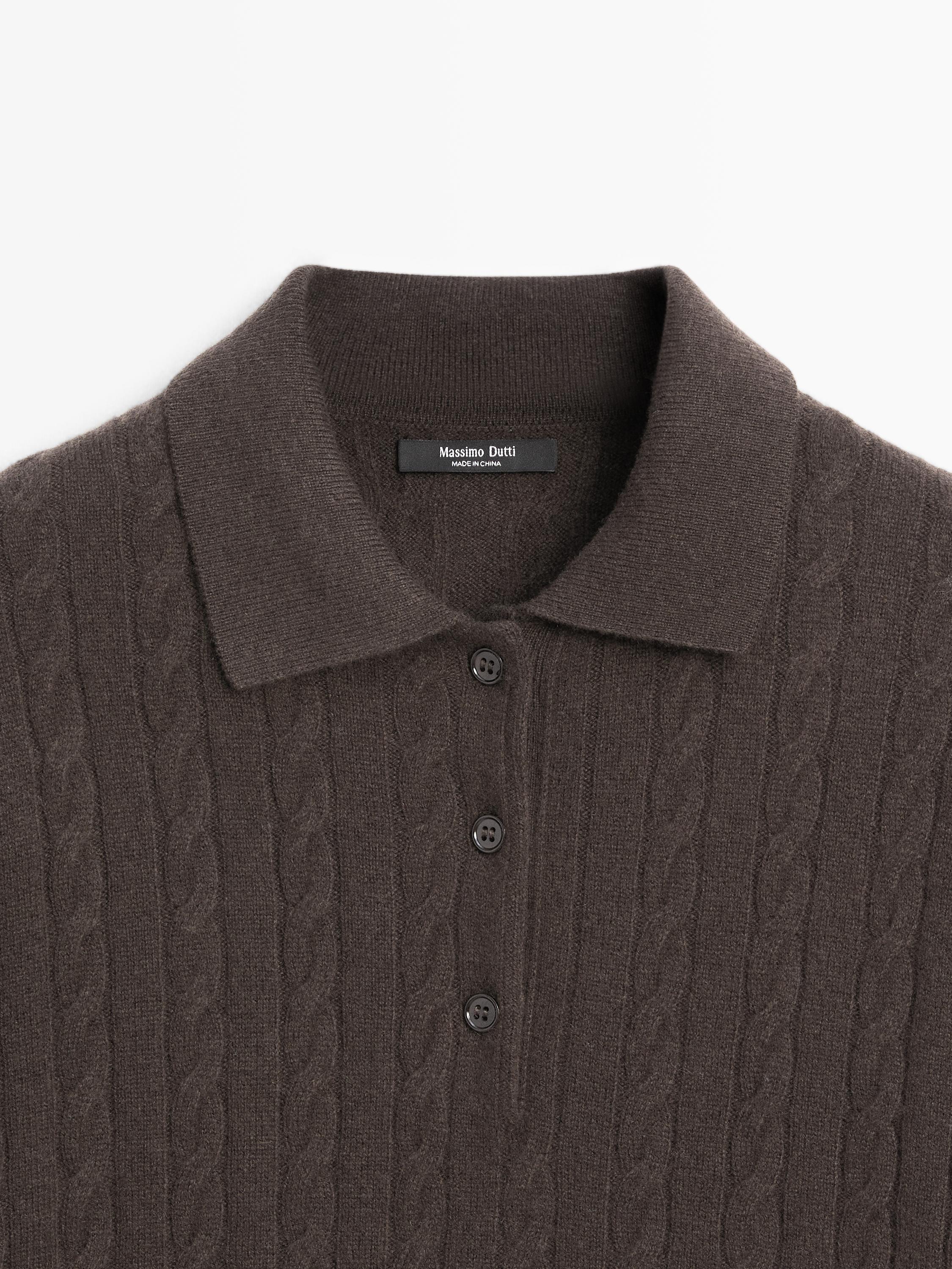 Short sleeve cable-knit polo shirt