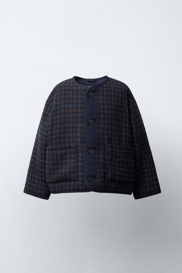 CHECK TEXTURED COAT WITH WOOL - Navy blue by Zara