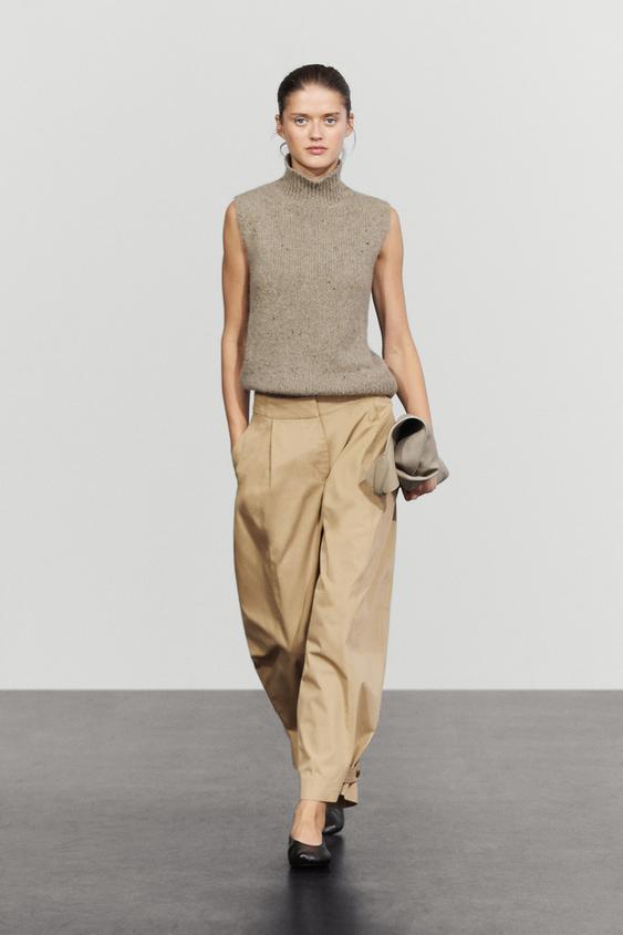 Zara Barrel fit pants with hem detail - Beige - Image 0