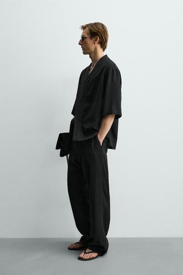 PANTALÓN RELAXED FIT VISCOSA - CÁÑAMO - Negro de Zara