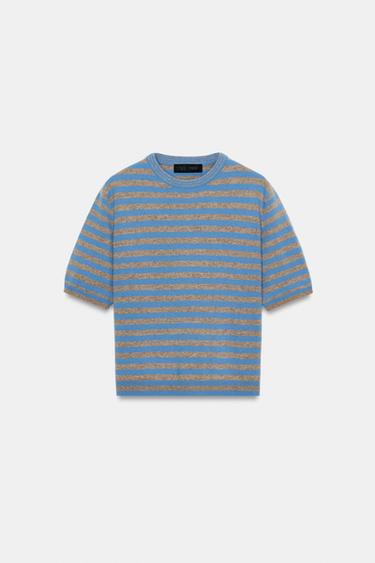 ÁO LEN 100% SỢI LEN CỘC TAY KẺ SỌC - Màu xám/Xanh dương từ Zara