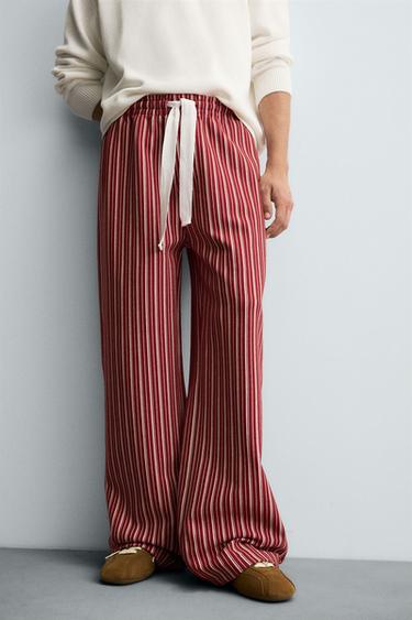 STRIPED RELAXED FIT TROUSERS - Red by Zara