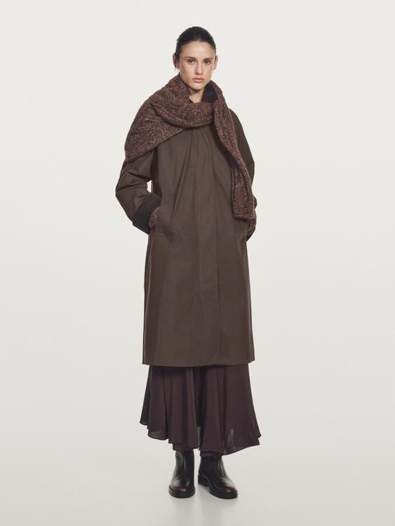 Long waxed parka with corduroy detail