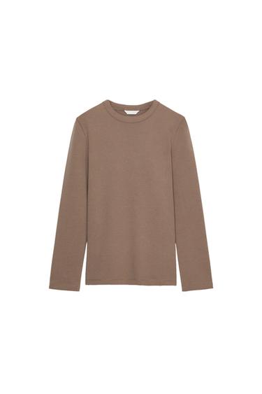 Zara INTERLOCK LONG SLEEVE T-SHIRT - Mink
