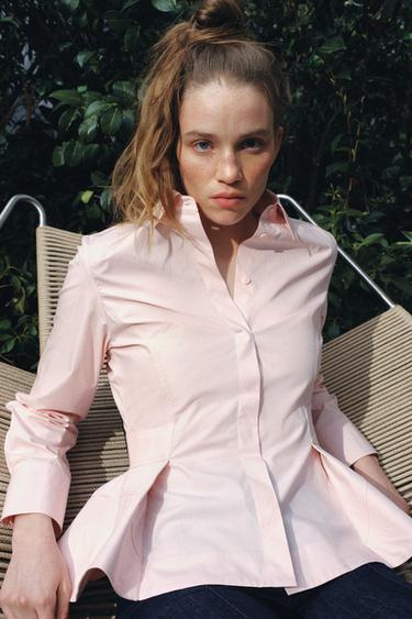 Zara KOŠULJA OD PUPLINA SA PEPLUMOM ZW COLLECTION – Ružičasta