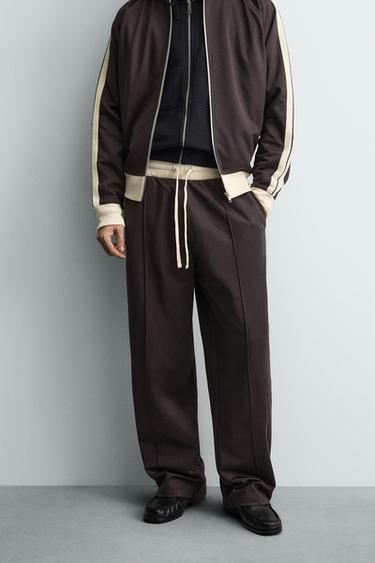 بنطلون رياضي بقصة واسعة بأشرطة - عقيقي داكن الخاص بـ Zara