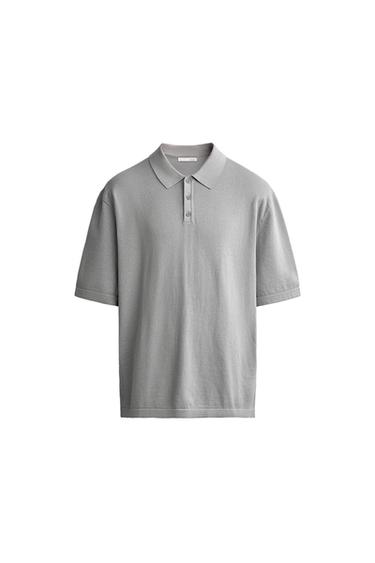 ウォッシュ加工リラックスフィットニットポロシャツグレーZaraのウォッシュ加工リラックスフィットニットポロシャツ - グレー 