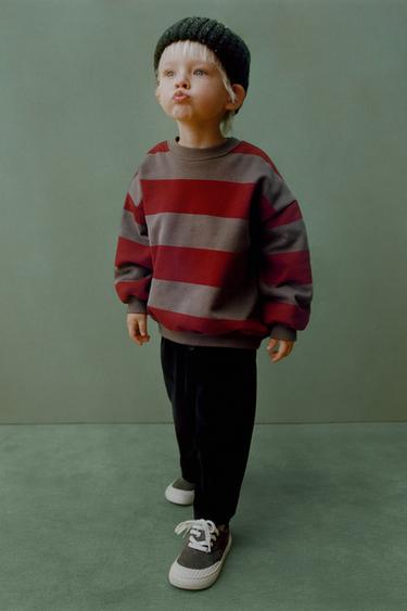 Zara STRIPED SWEATSHIRT - Maroon Grey