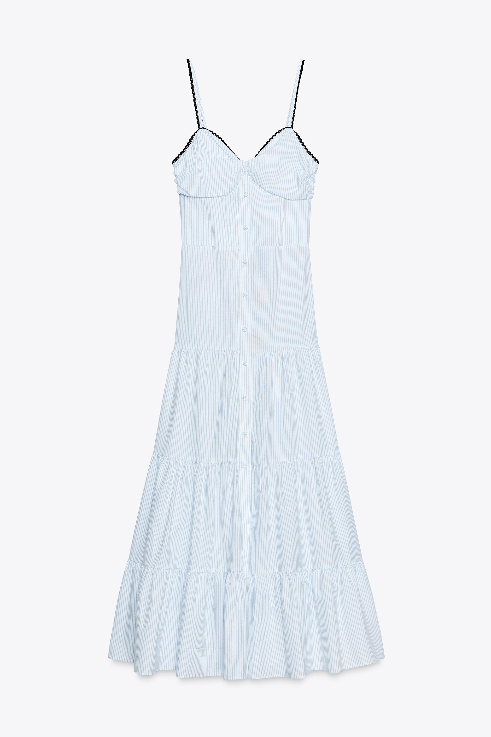 ストライプ柄ミディ丈ワンピース - 青色/白色 | ZARA Japan / 日本