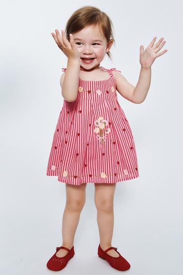 فستان وسروال قصير مخطط ومطرز SISSEL EDELBO X ZARA KIDS - قرمزي by Zara