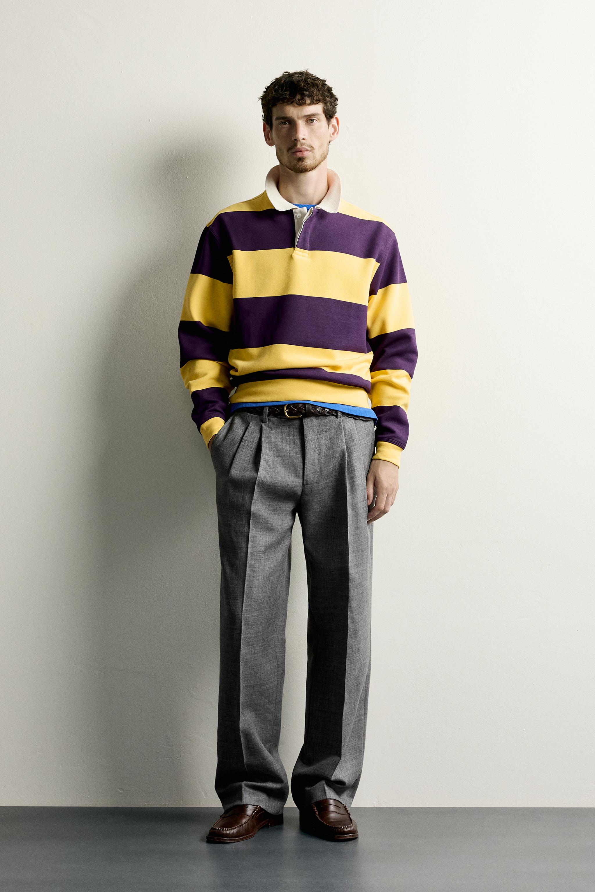 Zara ÇİZGİLİ DOKULU RELAXED FIT POLO T-SHIRT