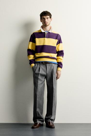 STRIPED RELAXED FIT PIQUÉ POLO SHIRT - Yellow by Zara
