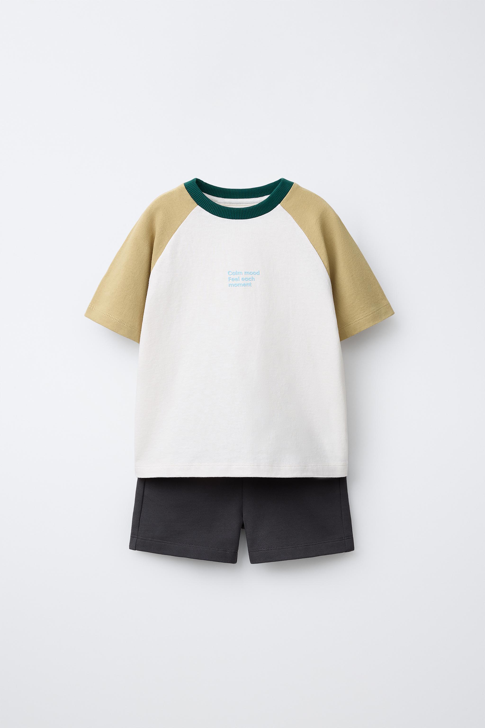 カラーブロックTシャツ＆バミューダパンツセット - カーキ | ZARA