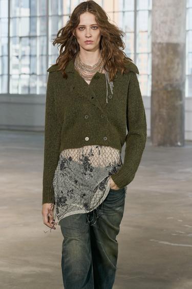Zara KNIT WRAP TOP - Mid-green